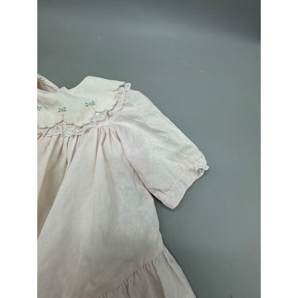 Vtg Baby Girl Pink Dress Collar Lace Trim Long Sleeves Ruffle Hem 6-12 Months - Picture 3 of 8